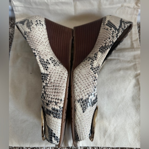 TORY BURCH REVA SNAKESKIN PEEP-TOE WEDGES - Picture 4 of 5